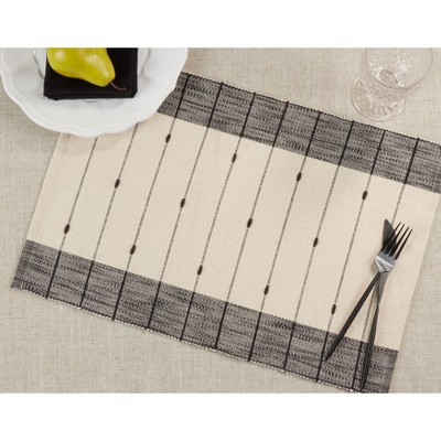 Black and Beige Thin Stripe Fabric Table Mats