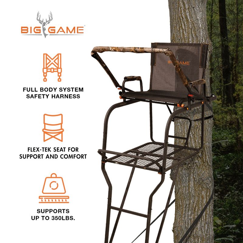 Big Game Hunter HD 18.5 Foot 1 Person Deer Hunting Adjustable Ladder Outdoor Tree Stand with Full Body Fall Arrest System, Camouflage (2 Pack), 3 of 7
