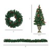 Prelit Holiday Christmas 4-Piece Set, Garland Wreath and Set of 2 Entrance Trees with Warm White LED Lights Berries, Pine Cones - 3 of 4