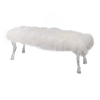 Mongolian Faux Fur and Acrylic Bench Clear/White/White - A&B Home