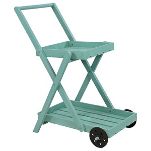 Sunnydaze 2-Tier Fir Wheeled Planter Stand - 34” H - Robin Egg Blue - 1 of 4