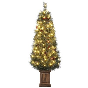 4.5ft Snow Flocked Pre-Lit Christmas Tree with 108 Lights, Timer and Potted Base, Easy Setup - 1 of 4