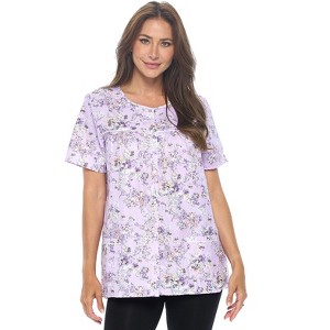 Casual Nights Women's Snap Front Smock Cobbler Woven Scrub Apron Top with Pockets - Blue Plaid - 3X-Large - 1 of 4