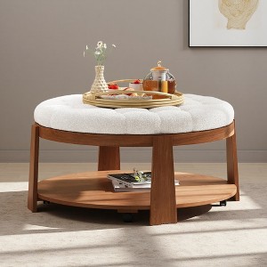 36" Upholstered Ottoman Coffee Table with Shelf - 1 of 4