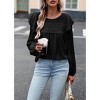 Frill Shoulder Boluse with Tiny Embroidered Lightweight Long Sleeve Crochet Blouse Lantern Sleeve Round Neck Tunic Blouse - 3 of 4