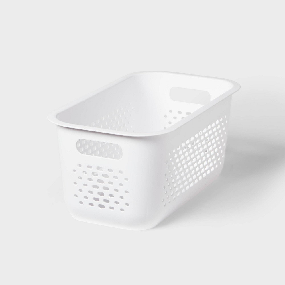 11 units Narrow Medium Decorative Plastic Bin White - Brightroom™: Modern Storage, Cut-Out Handles, 13" Cube Compatible