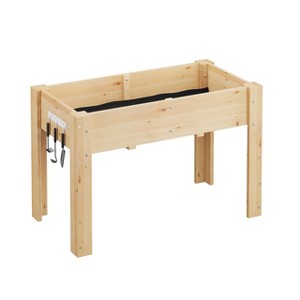 47x30x22in Raised Garden Bed, Elevated Wooden Planter with Leg, Hooks & Non-Woven Liner for Backyard, Patio - 1 of 4