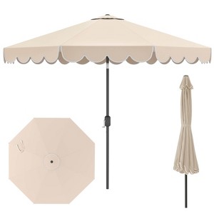 Costway 10 FT Patio Umbrella with Crank Tilt Adjustment Ruffles Vented Top 8 Ribs Beige - 1 of 1