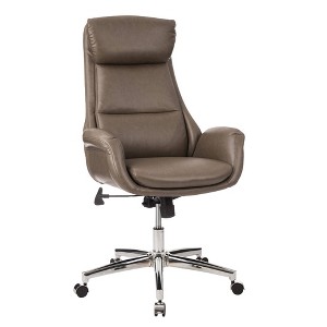 Mid-Century Modern Brownish Leatherette Adjustable Swivel High Back Office Chair Gray - Glitzhome: Upholstered with Fixed Arms & Plywood Frame - 1 of 4