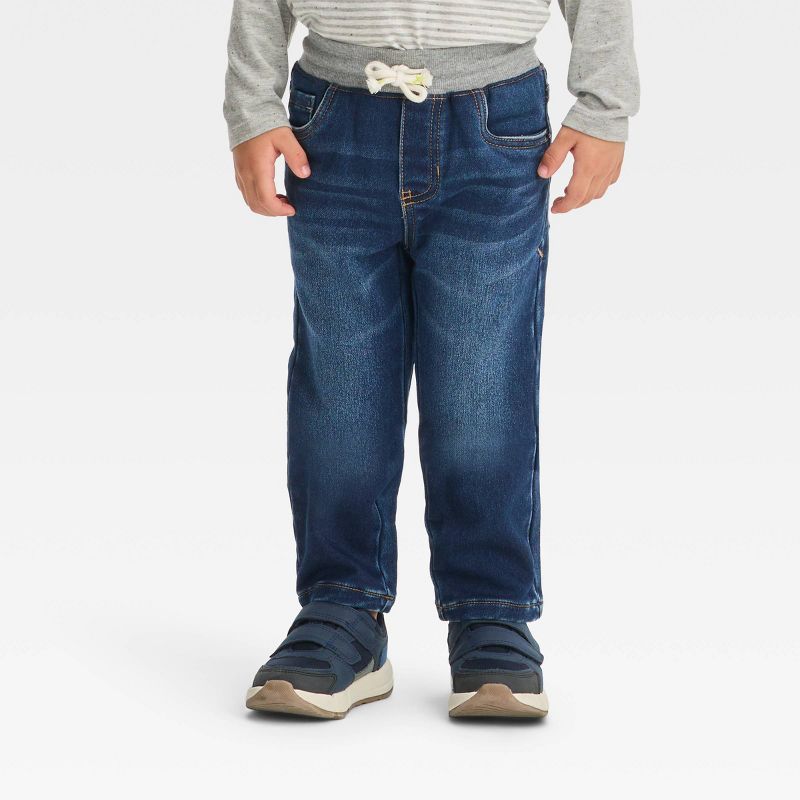 Toddler Boys' Pull-On Straight Fit Jeans - Cat & Jack™ Blue Denim 12M: Mid-Rise, Elastic Waistband