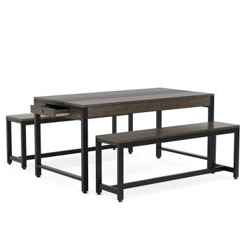 Tribesigns Dining Table Set, Kitchen Breakfast Table with 2 Benches & Sided Drawer for 4-6 People