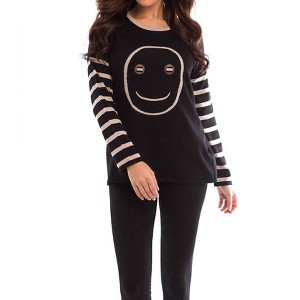 Women's Wood Button Smiley Face Pullover - ANGEL - 1 of 4