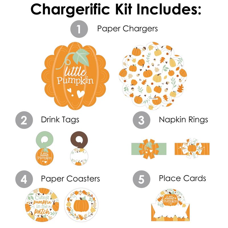 Big Dot of Happiness Little Pumpkin - Fall Birthday Party or Baby Shower Paper Charger and Table Decorations - Chargerific Kit - Place Setting for 8, 3 of 9