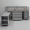 Low Twin Loft Bed with Rolling Desk, Storage Cabinet, Bookshelf, and Guardrail, Gray Finish - 3 of 4