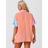 Allegra K Women's Color Block Front Pocket Button Down Short Sleeves Shirt - image 4 of 4