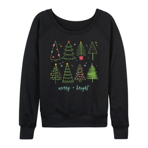 Women's - Instant Message - Christmas Trees Lightweight French Terry Wide Neck Long Sleeve Graphic Shirt - 1 of 4