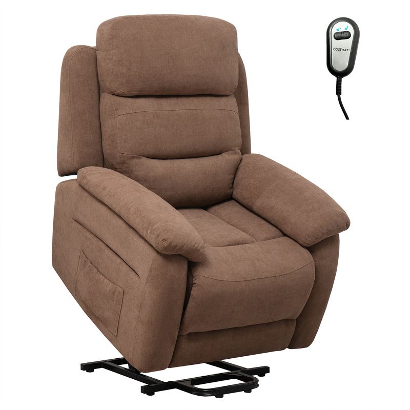 Costway Power Lift Recliner Chair Sofa for Elderly w/ Side Pocket & Remote Control Grey\Brown, 1 of 11