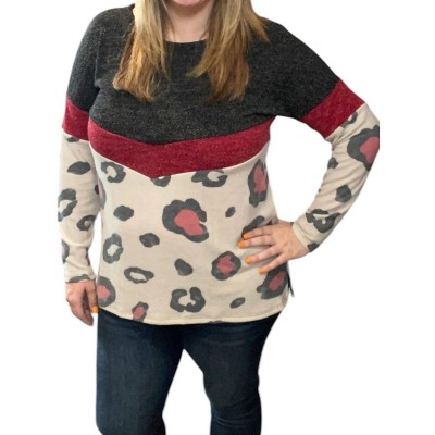 Women's Color Block Animal Top - honeyme