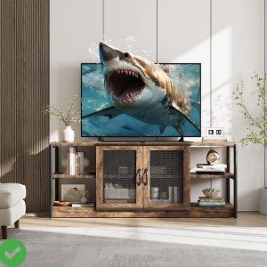 Farmhouse TV Stand for 65/75 inches TVs Industrial Entertainment Center w/Double Mesh Doors and Storage Cabinet - 1 of 4