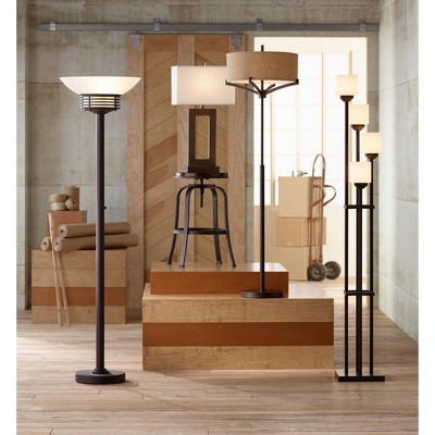 Bronze Torchiere Floor Lamp with Frosted Glass Shade