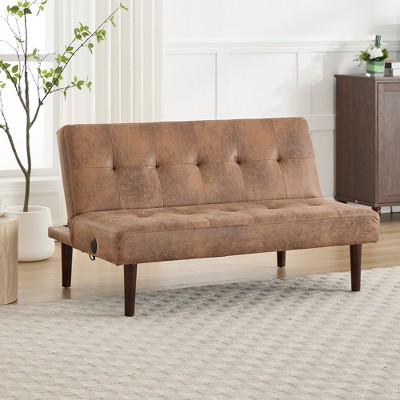 YONWAY Foldable Futon Sofa Bed, Flannel Fabric Back Adjustable Loveseat, with Charging Port, for Living Room,Bedroom,Apartment