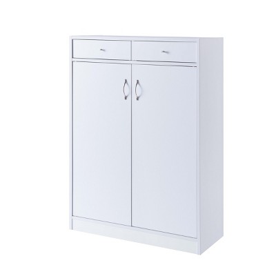 GlasFlength Shoe Racks Modern Ventilated Storage Cabinet with Simple Slatted Two Doors for Entryway Organization, White, 33"*13"*47.5"