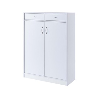 GlasFlength Shoe Racks Modern Ventilated Storage Cabinet with Simple Slatted Two Doors for Entryway Organization, White, 33"*13"*47.5" - 1 of 4