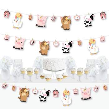 Big Dot of Happiness Girl Farm Animals - Pink Barnyard Baby Shower or Birthday Party DIY Decorations - Clothespin Garland Banner - 44 Pieces