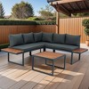 4 Piece Patio Furniture Set, L-Shaped Outdoor Sectional Sofa Set with Coffee Table, Metal Conversation Set for Poolside Backyard Balcony - 2 of 4