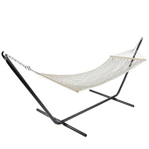 Northlight 78" x 31" Natural Macrame Hammock with Bars - 1 of 3