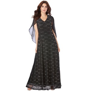 Roaman's Women's Plus Size Lace Cape Gown - 1 of 4