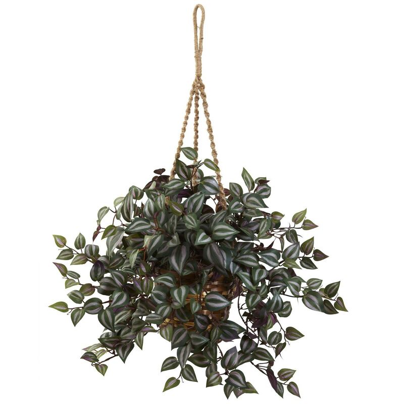 Nearly Natural 20-in Wandering Jew Hanging Basket, 1 of 2
