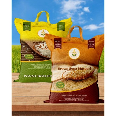 Shastha Traditional Ponni Boiled Rice 10lbs + Brown Sona Masoori Rice 10lbs - Pack of 2 , 10 lbs