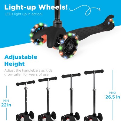 Black Adjustable Kids Kick Scooter with Light-Up Wheels