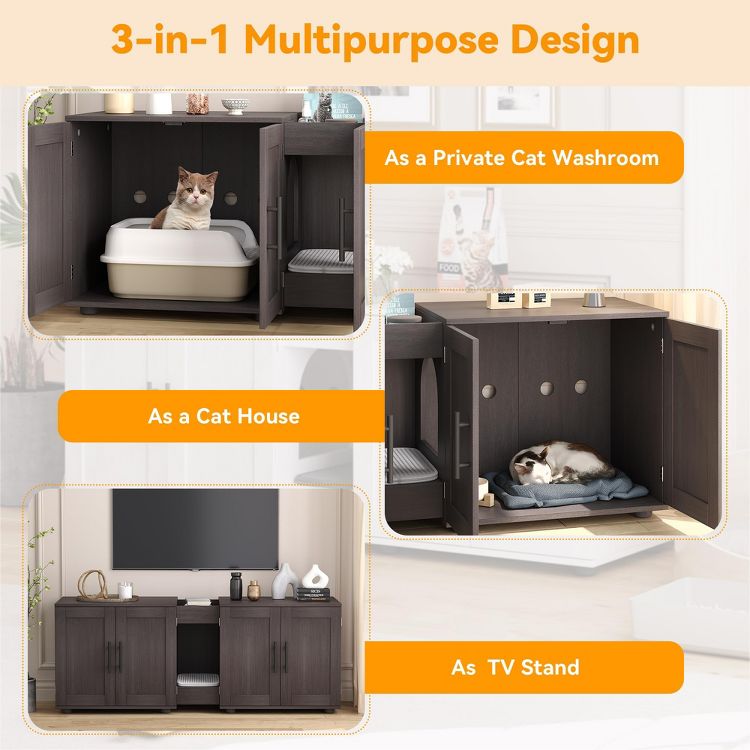 Wooden Cat Litter Box Enclosure for 2 Cats, Double Compartment Hidden Litter Box, 4 of 9