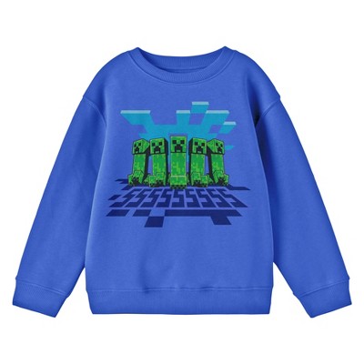 Minecraft Creepers Walking With Clouds and Shadows Youth Boys Royal Blue Long-Sleeve Tee