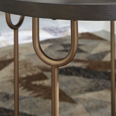 Contemporary Gold and Espresso Round Wood & Metal Accent Table