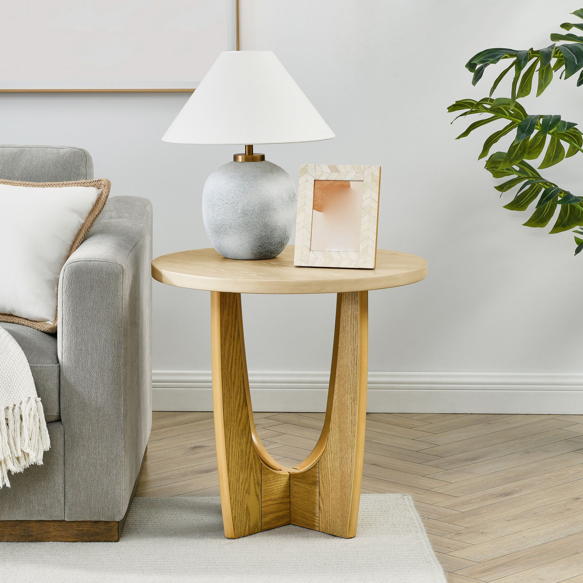 36" Round Coffee Table, Wooden Cocktail Table, Farmhouse Center Sofa Side Table, Circular Tea Table for Small Spaces Living Room Office