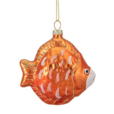 Northlight 3.75" Metallic Orange Discus Fish Glass Christmas Ornament