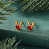 Rudolph Reindeer Earrings for Women Gold Plated Stainless Steel Stud Red CZ by Ginger Lyne - 2 of 4