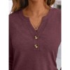 Women's 2025 Fall Long Sleeve Henley Top Dressy Casual V-Neck Blouse Trendy Loose Fit Button Up Shirts Cute T-Shirt - 2 of 4