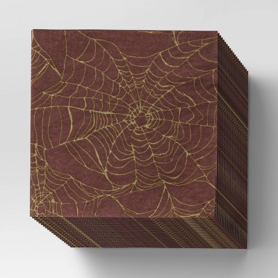 20ct Halloween Paper Disposable Beverage Napkins Dark Red - Threshold™: Spider Pattern, Haunted House Theme, Party Napkins
