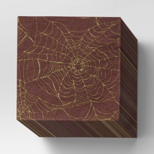 20ct Halloween Paper Disposable Beverage Napkins Dark Red - Threshold™: Spider Pattern, Haunted House Theme, Party Napkins - 1 of 3