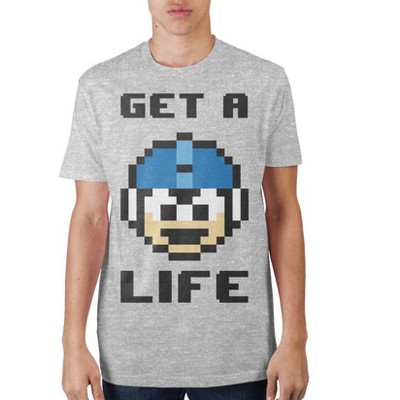 Capcom MegaMan Get A Life 8-Bit Men's Athletic Heather Grey Crew Neck Print T-shirt