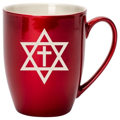 100 North Religious 10 Ounce Cardinal Red Metallic Finish, Comfortably Fits Your Hands, New Bone China Coffee Tea Cup Mug, Star of David