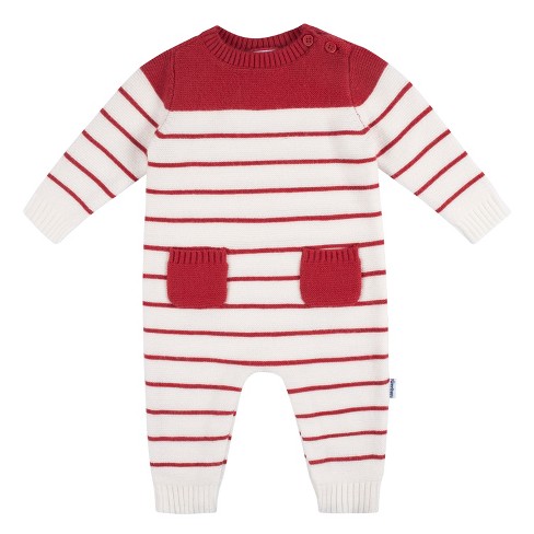 Newborn Baseball All Star Stripe Jersey Romper Red Long Sleeve Snap on - 3 Months