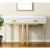 47" White Wood and Gold Stainless Steel Sled Console Table With Two Drawers - 2 of 4