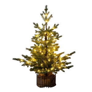 Nearly Natural 3' Pre-Lit Artificial Christmas Tree in Jute Wire Planter with 30 Warm White LED Lights - 1 of 4