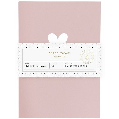 Sugar Paper Essentials 3pk Ruled Notebooks 8.5&#34;x6&#34; Pink Rose Heart Pinstripe