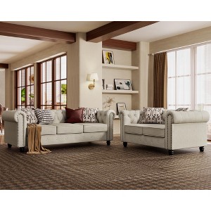 5 Seater Velvet Chesterfield Couches for Living Room Sets Loveseat and Sofa 2-Pieces -Morden Fort - 1 of 4
